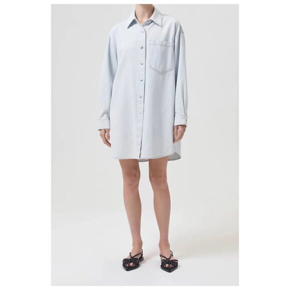 AGOLDE Mazie Long Sleeve Nonstretch Denim Shirtdress in Wash Vague Size Medium - Picture 1 of 11